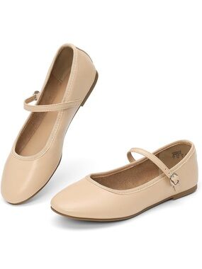 Women's Nude Ballet Flats Mary Jane Shoes Round Toe~Size 9